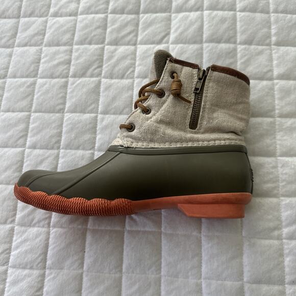 SPERRY Duck Boot Womens 7.5 Saltwater Green Khaki Lace Up Rain Outdoor G17-61803 - Picture 14 of 16